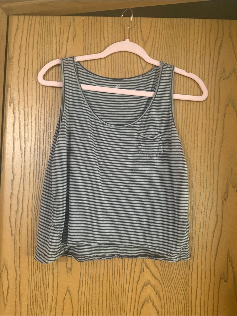 New York & Company Gray and Black Striped Scoop Pocket Tank